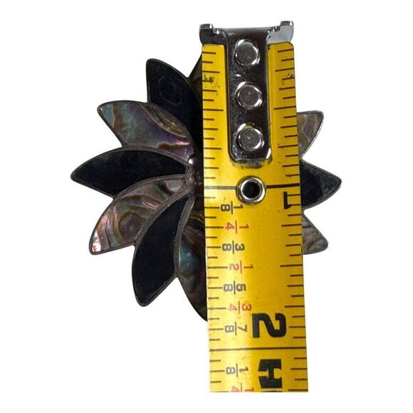 Vintage Sterling Pendant Taxco Starburst Abalone & Black Onyx Floral Pin Brooch - Picture 5 of 6
